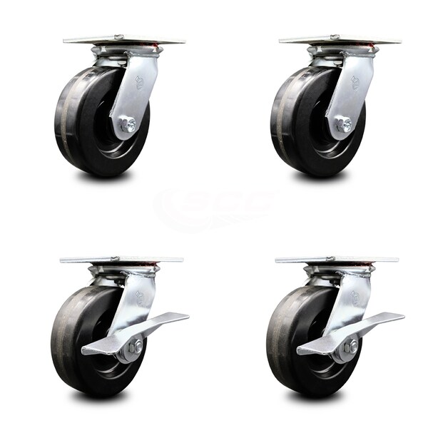 6 Inch Phenolic Swivel Caster Set with Ball Bearings 2 Brakes
